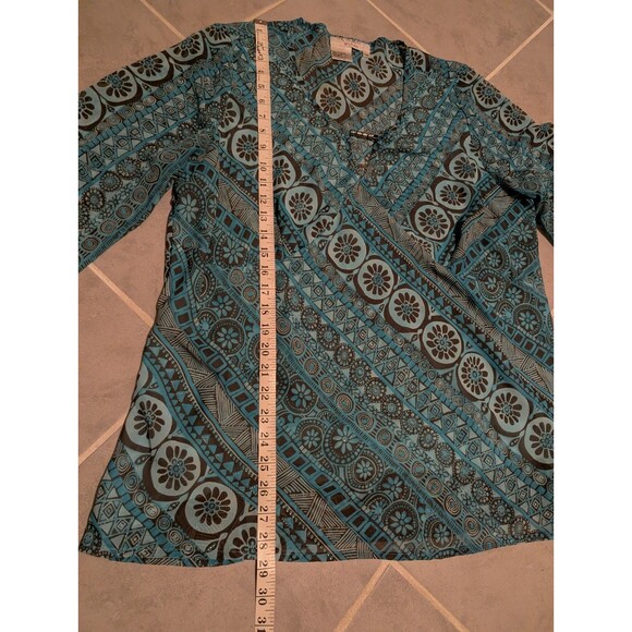 Como women blue paisley print tunic blouse 3/4 Sleeve Size 1X - Picture 2 of 10